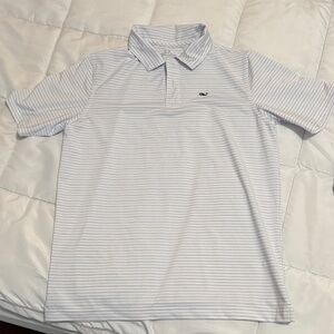 Vineyard Vines White Polo with Light Blue Stripes